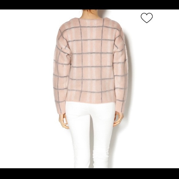 JOA 🔥 Windowpane Crewneck Cropped Sweater Sz L - Picture 2 of 8